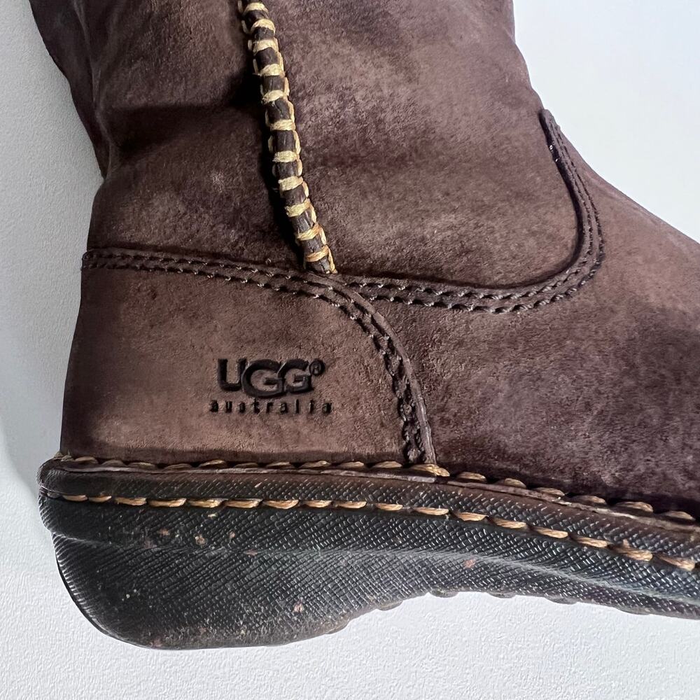 UGG Boot Women 5 Dark Brown Leather Swell Suede Tall Sheepskin Australia # 5676 - Picture 9 of 12